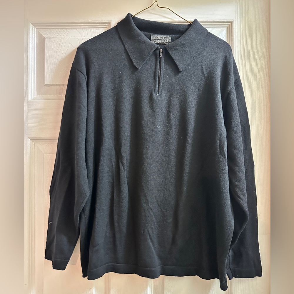 Barneys New York Black 1/4 Zip-Up Sweater